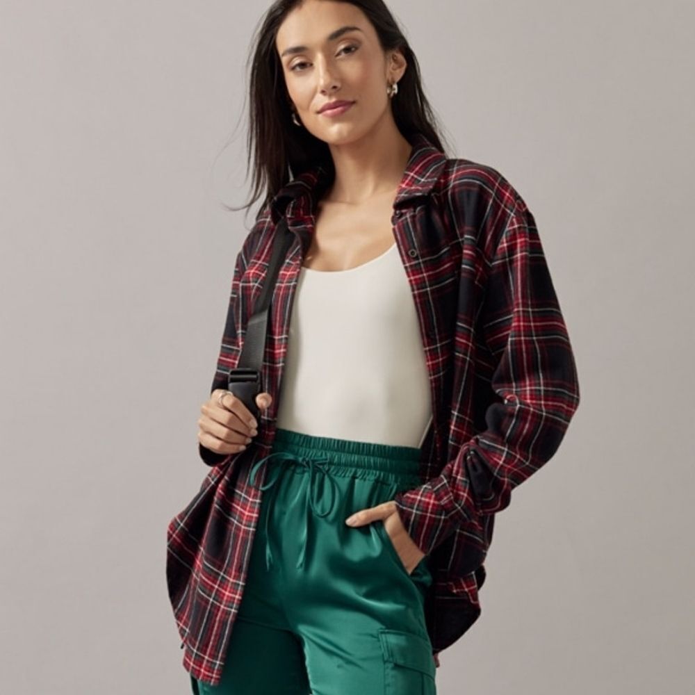 Francesca's Dianna Christmas Plaid Button Down Top Size XL